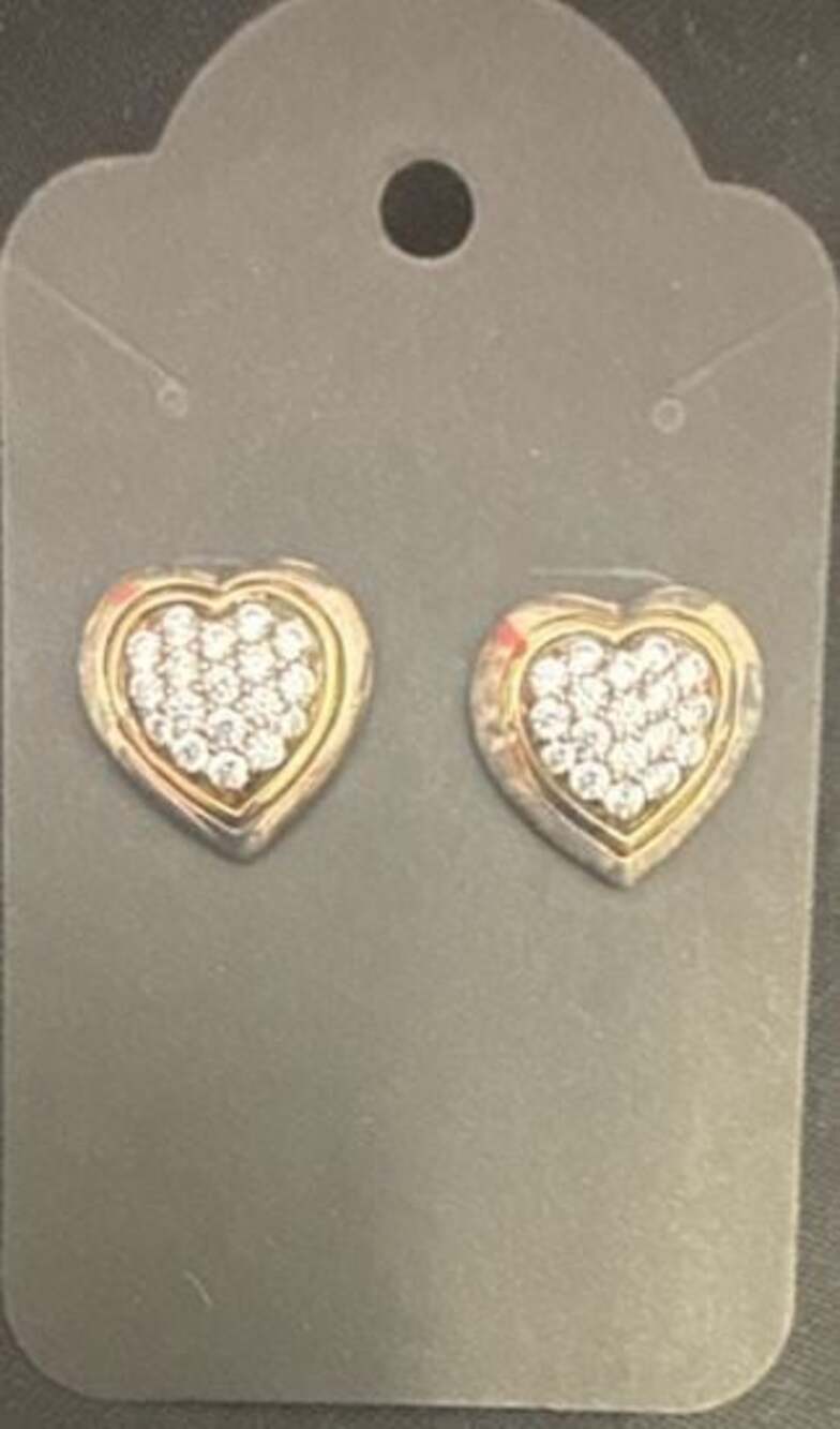 14K Clad .925 Sterling Silver Cubic Zirconia Heart Stud Earrings